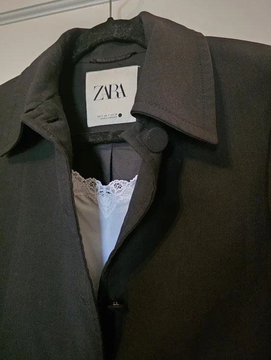 ZARA Black Short Masculine Twill Coat Jacket 0518/164 Small - Picture 4 of 8